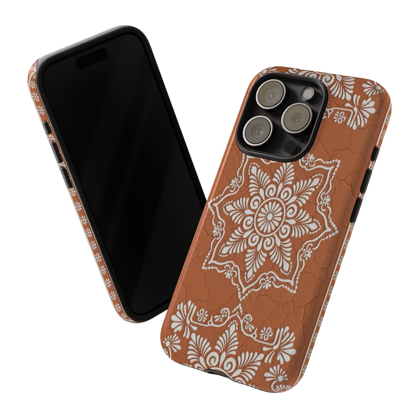 Talavera Terracotta Phone Case | Mexican Floral Pattern iPhone & Samsung Tough Case | Boho Clay Aesthetic Cover