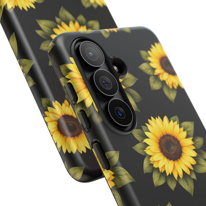 Sunflower Floral Tough Phone Case – Black Background Protective Cover for Iphone, Samsung Galaxy and Pixel