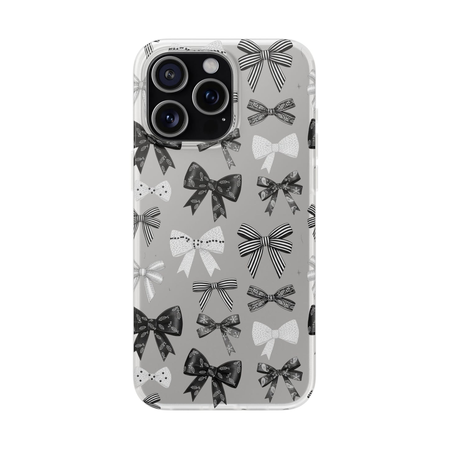 Black & White Bow Pattern Phone Case | Minimal Coquette Flexi Case