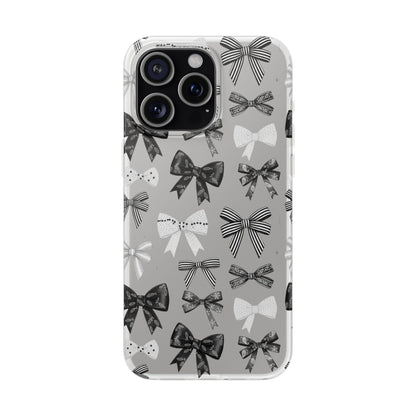 Black & White Bow Pattern Phone Case | Minimal Coquette Flexi Case