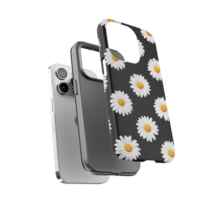 Black Daisy Floral Tough Phone Case – Cute Protective Cover for Iphone, Samsung Galaxy and Pixel