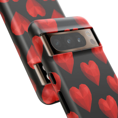 Red Heart Phone Case – Geometric Heart Pattern Tough Case (Black)