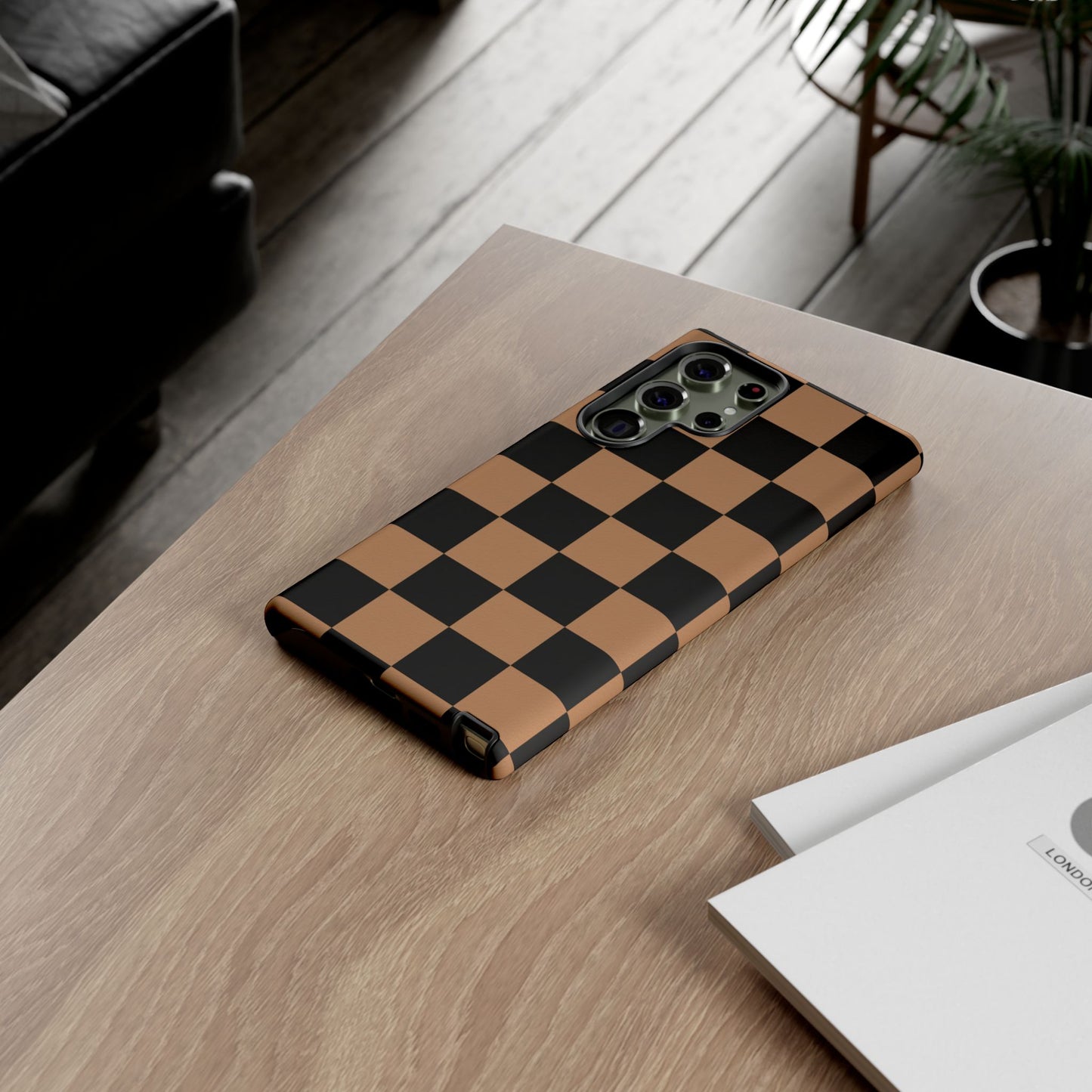 Brown Checkered Phone Case | Aesthetic Checkerboard iPhone & Samsung Tough Case