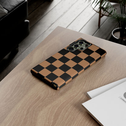 Brown Checkered Phone Case | Aesthetic Checkerboard iPhone & Samsung Tough Case