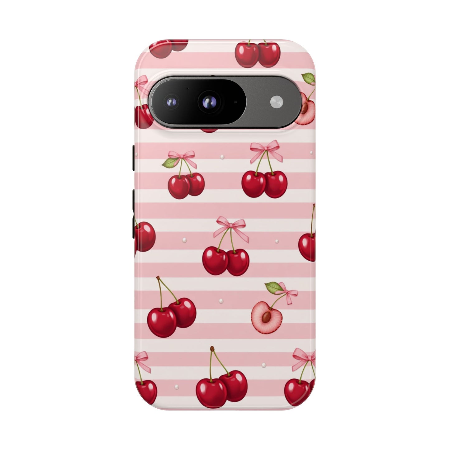 Coquette Cherry Bow Phone Case | Cute Pink Aesthetic Cherry Pattern Tough Case for iPhone & Samsung