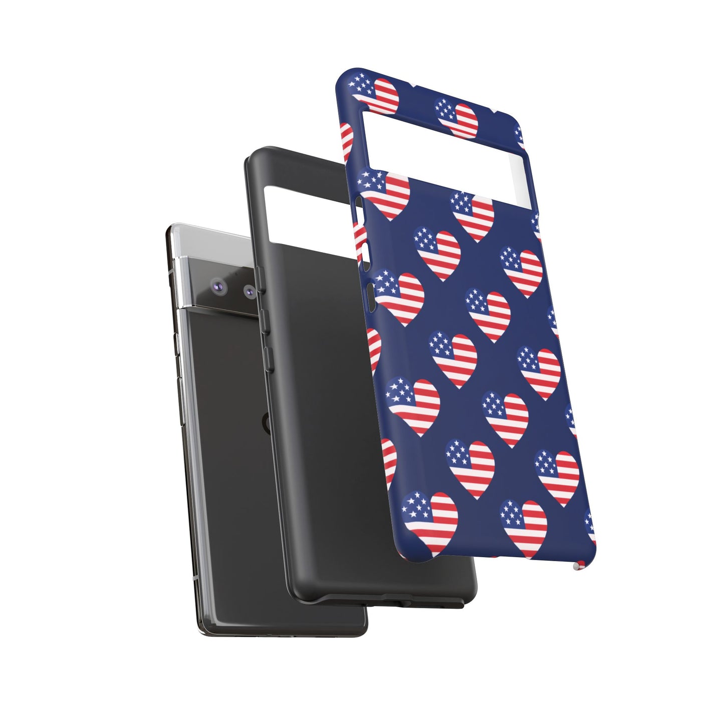 Patriotic American Flag Heart Phone Case – Tough Shockproof, USA Stars & Stripes for Iphone, Samsung Galaxy and Pixel