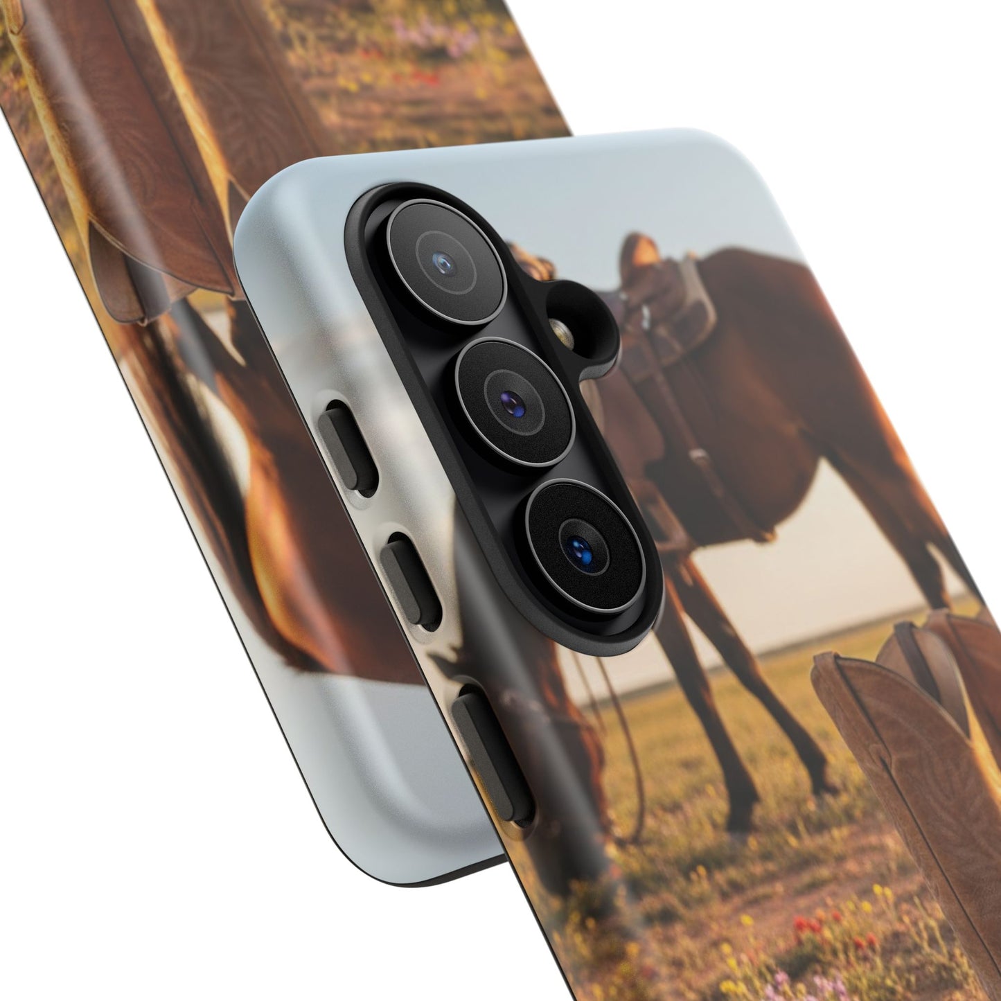 Western Cowboy Boots Phone Case – Rustic Horse Sunset Tough Case (iPhone, Samsung, Pixel)