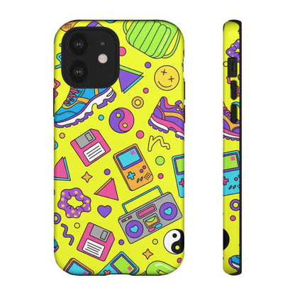 90s Retro Neon Phone Case – Y2K Nostalgia Colorful Icons Tough Protective Case