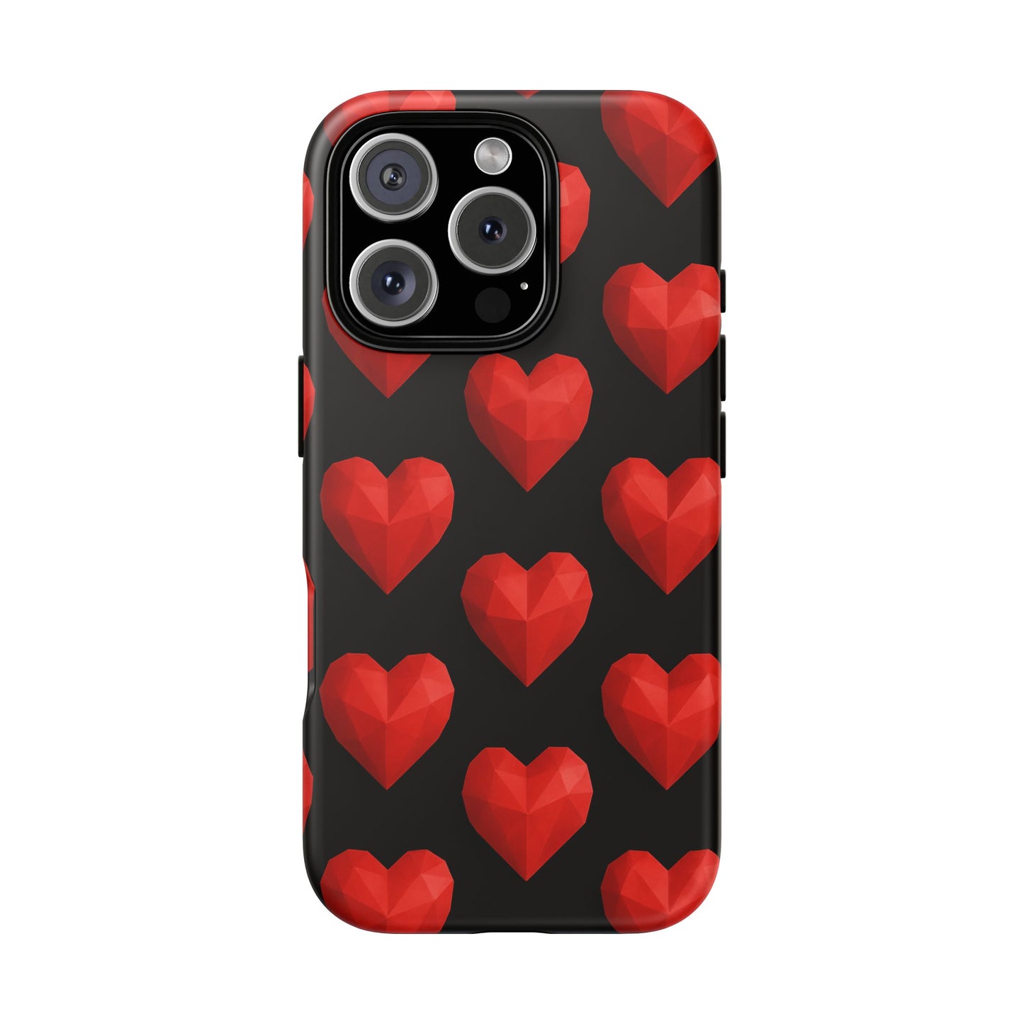 Red Heart Phone Case – Geometric Heart Pattern Tough Case (Black)