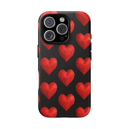 Red Heart Phone Case – Geometric Heart Pattern Tough Case (Black)