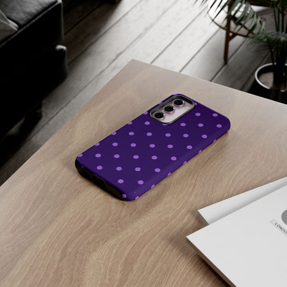 Purple Polka Dot Tough Phone Case – Cute Stylish Durable Protective Cover for Iphone, Samsung Galaxy and Pixel