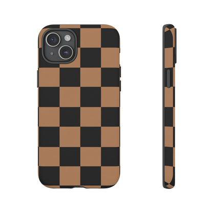 Brown Checkered Phone Case | Aesthetic Checkerboard iPhone & Samsung Tough Case