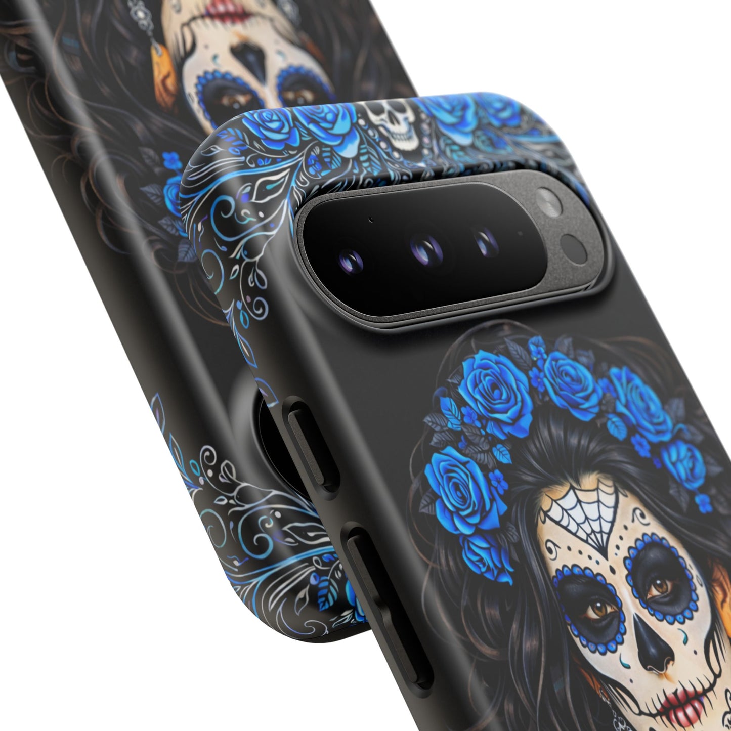 Blue Sugar Skull Woman Phone Case – Day of the Dead Aesthetic Tough Cover
