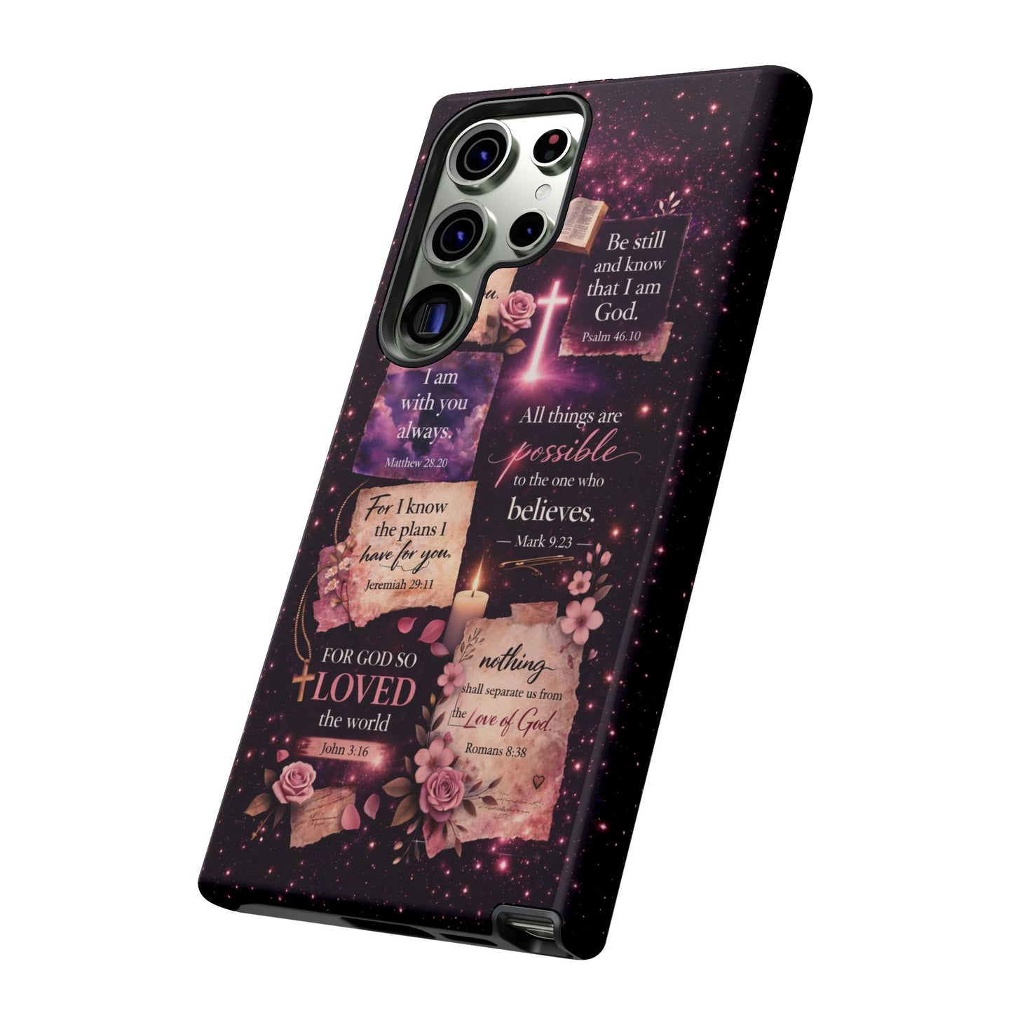 Christian Bible Verse Phone Case Pink Floral Faith Tough Protective Cover Gift