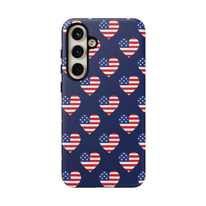 Patriotic American Flag Heart Phone Case – Tough Shockproof, USA Stars & Stripes for Iphone, Samsung Galaxy and Pixel