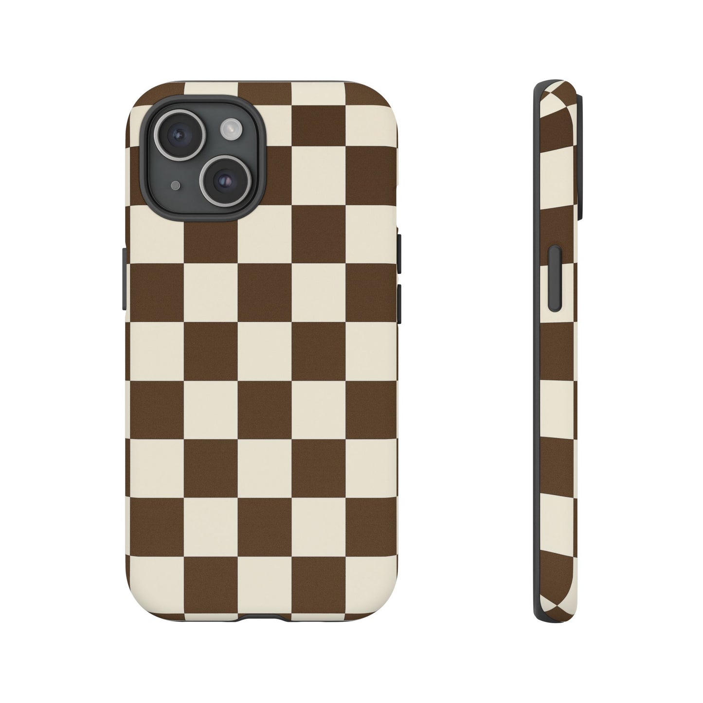 Mocha Checkerboard Phone Case | Neutral Aesthetic Checkered iPhone & Samsung Tough Case
