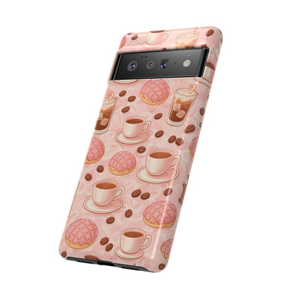 Cute Coffee & Pink Concha Phone Case – Coffee Lover Aesthetic Latte Pattern Tough Case