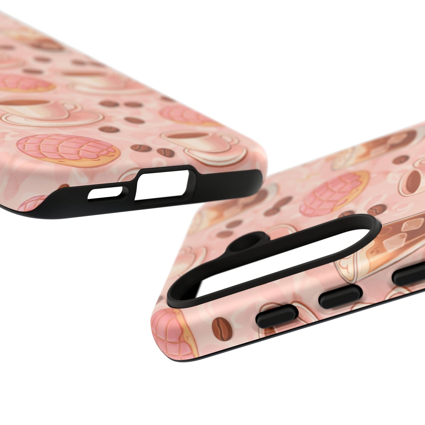 Cute Coffee & Pink Concha Phone Case – Coffee Lover Aesthetic Latte Pattern Tough Case
