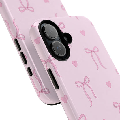 Pink Bow Heart Aesthetic Phone Case – Coquette Cute Tough Cover