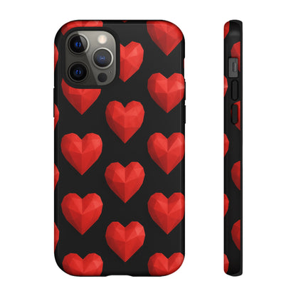 Red Heart Phone Case – Geometric Heart Pattern Tough Case (Black)