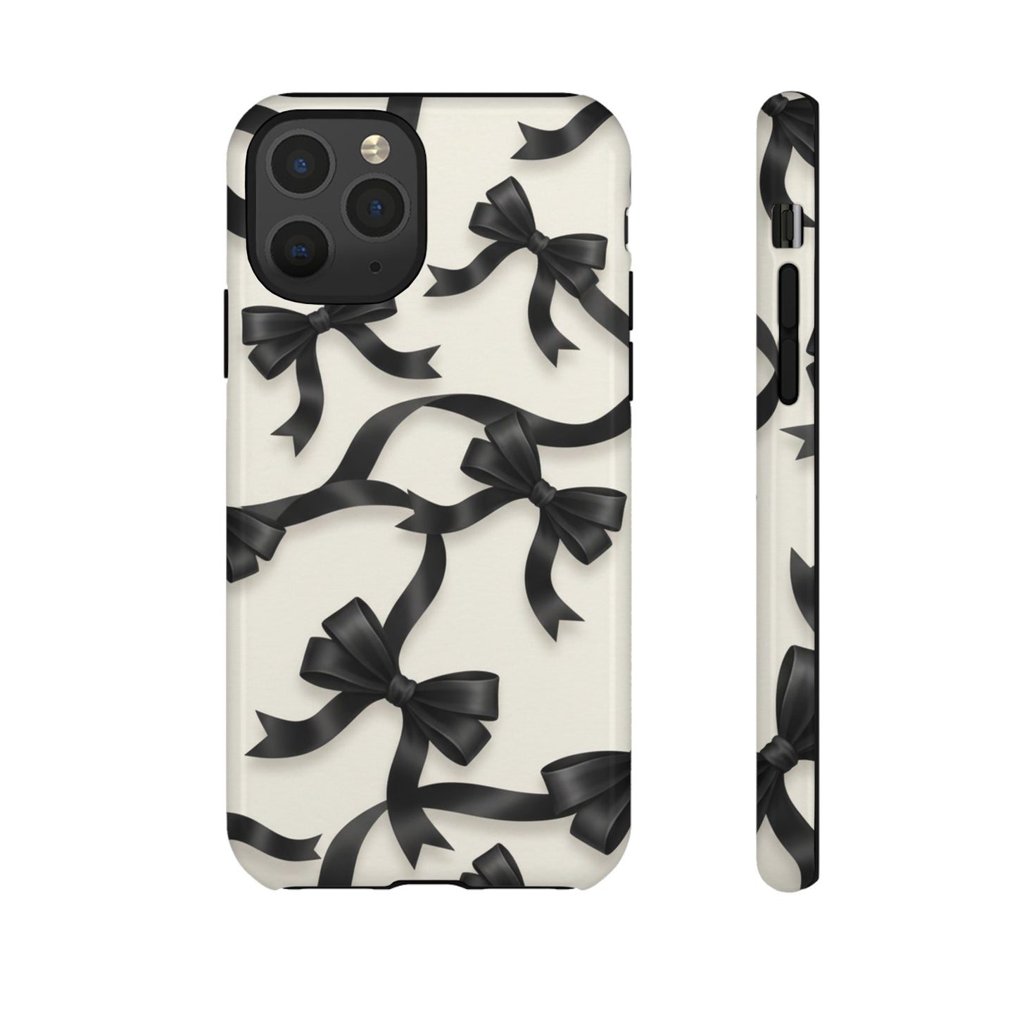 Black Ribbon Bow Phone Case, Minimal Bow Pattern Tough Protective Case