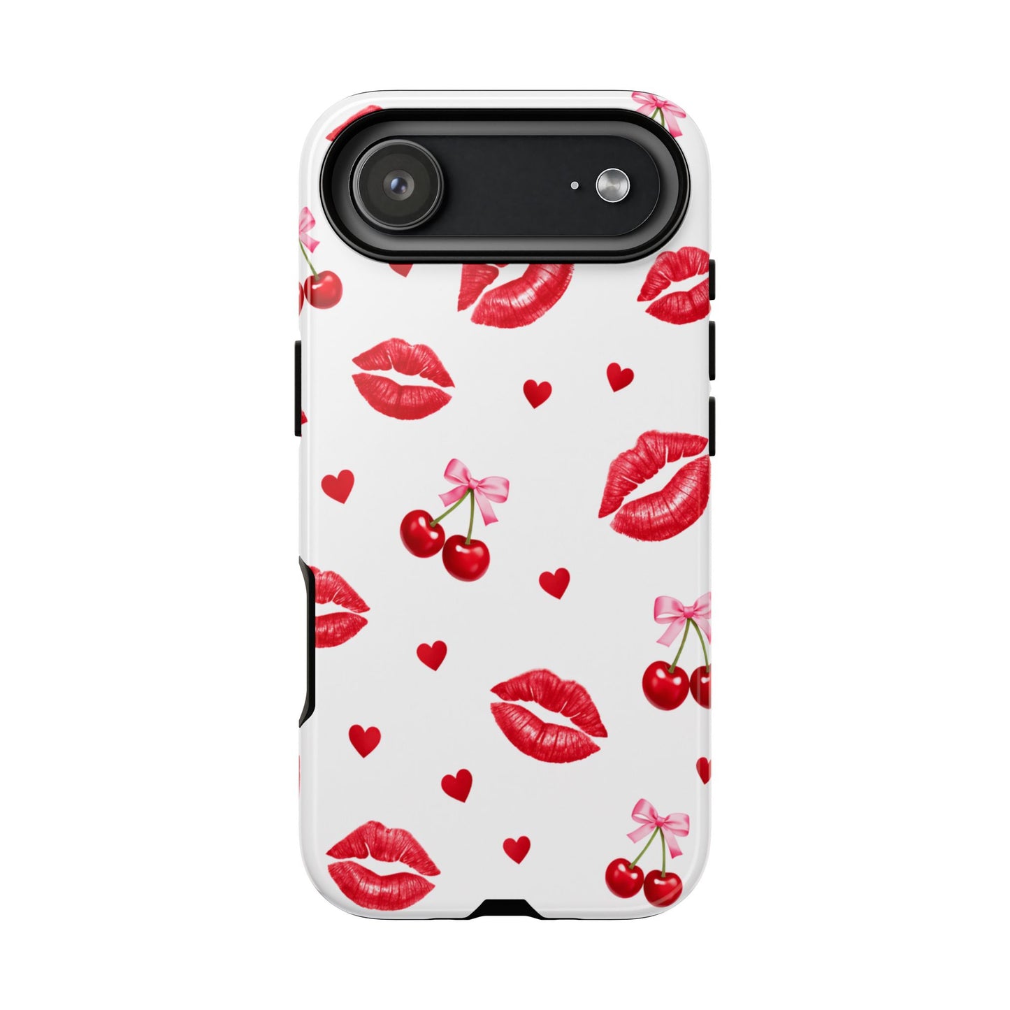 Red Lips & Cherry Phone Case – Y2K Retro Aesthetic Tough Cover