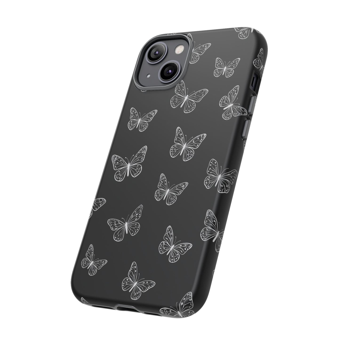 White Butterfly Pattern Phone Case – Dark Aesthetic Monochrome Tough Cover