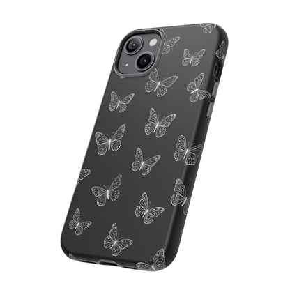 White Butterfly Pattern Phone Case – Dark Aesthetic Monochrome Tough Cover