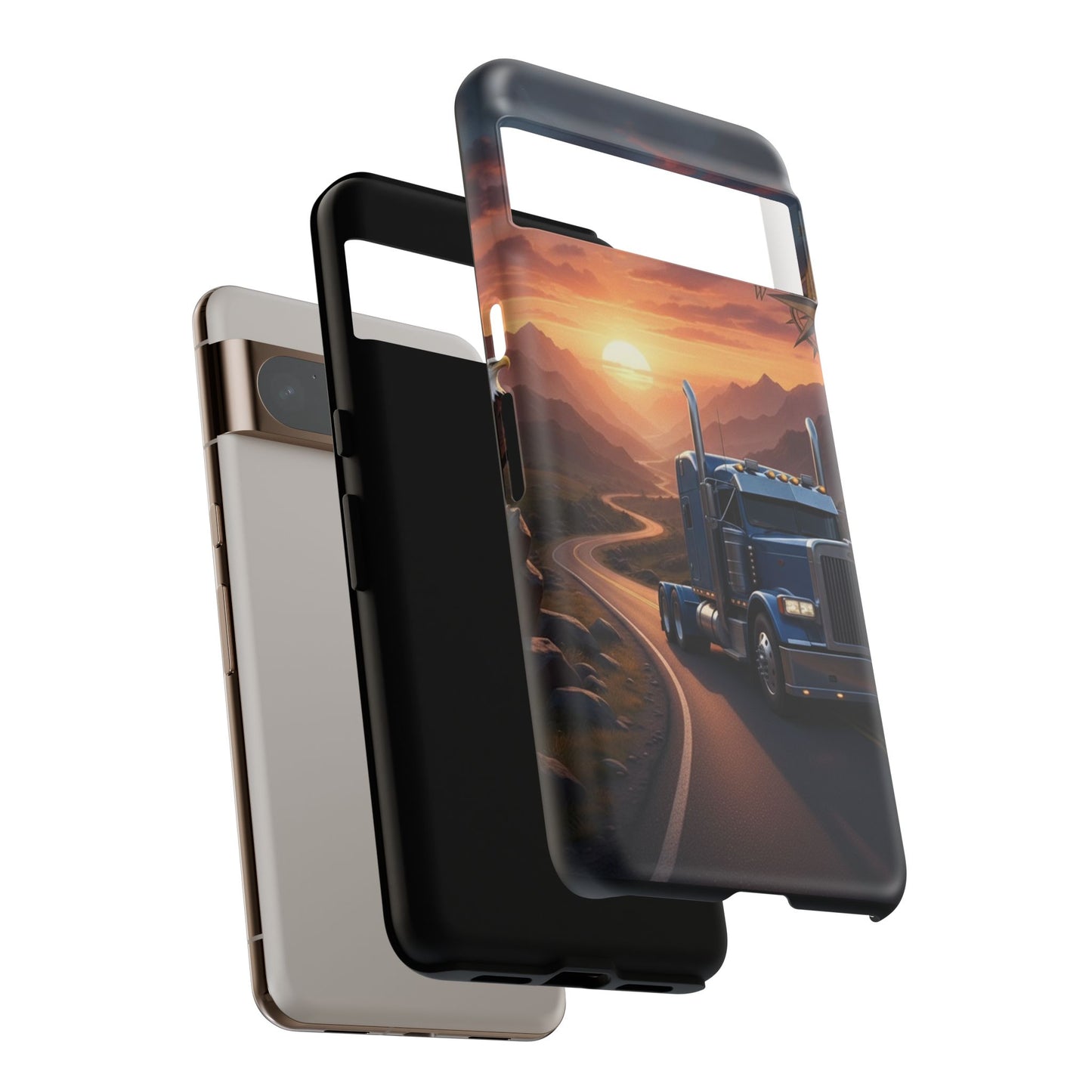 Semi Truck Sunset Phone Case | Trucker Gift | Diesel Truck Highway Road iPhone & Samsung Tough Protective Case