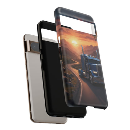Semi Truck Sunset Phone Case | Trucker Gift | Diesel Truck Highway Road iPhone & Samsung Tough Protective Case