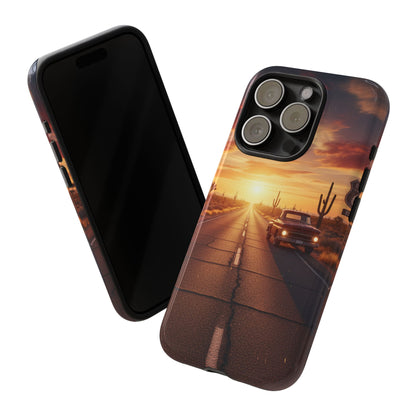 Route 66 Sunset Desert Highway Phone Case – Road Trip Travel Aesthetic Tough Case