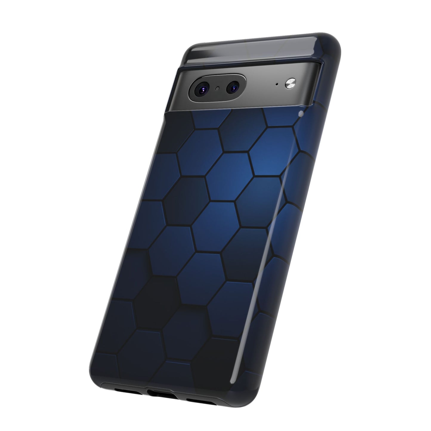 Blue Hexagon Gradient Phone Case | Honeycomb Geometric Tech Aesthetic | Minimalist Tough Case for iPhone & Samsung