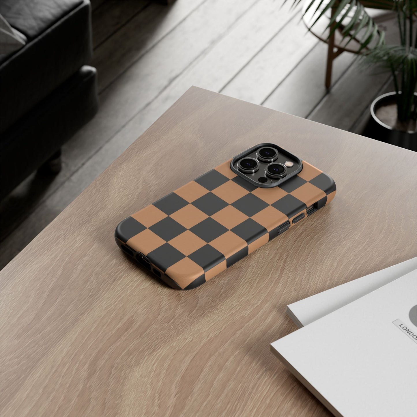 Brown Checkered Phone Case | Aesthetic Checkerboard iPhone & Samsung Tough Case