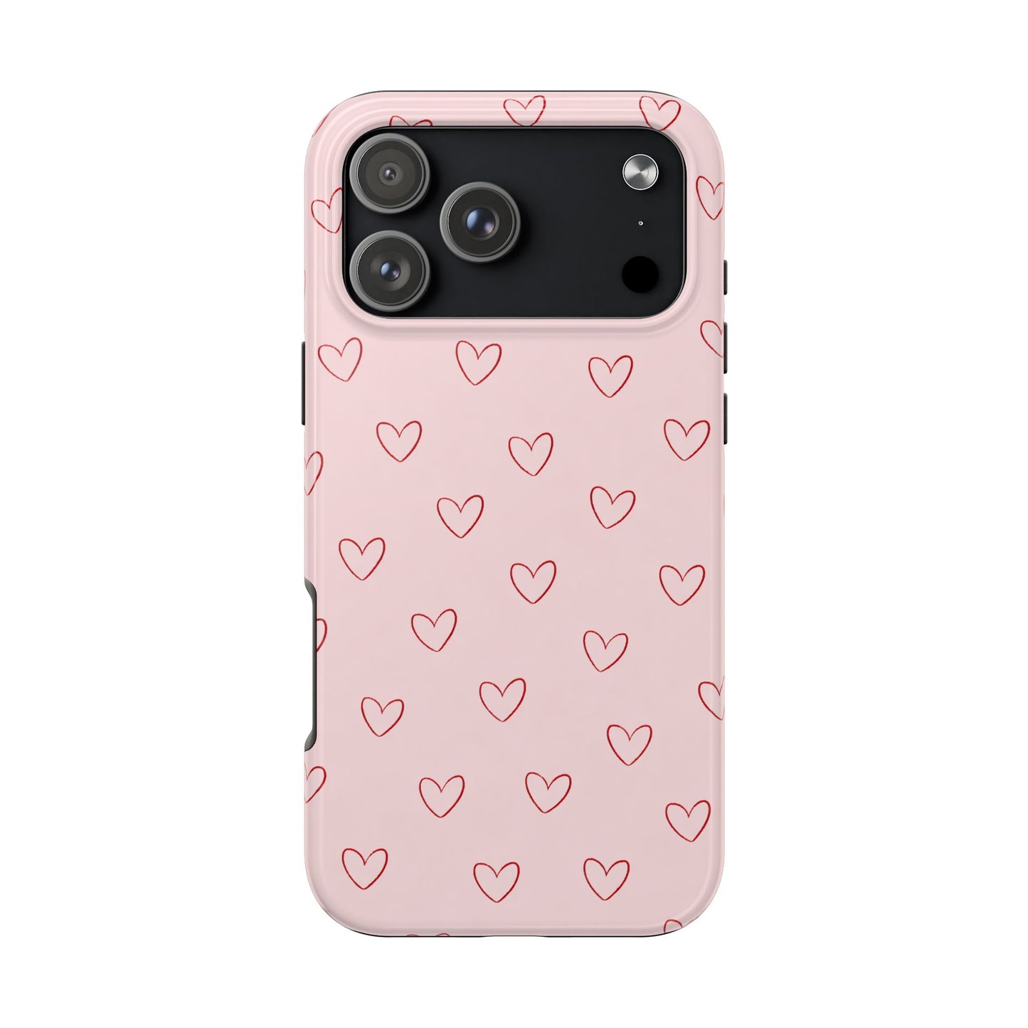 Pink Doodle Hearts Phone Case | Minimal Cute Heart Pattern Tough Case