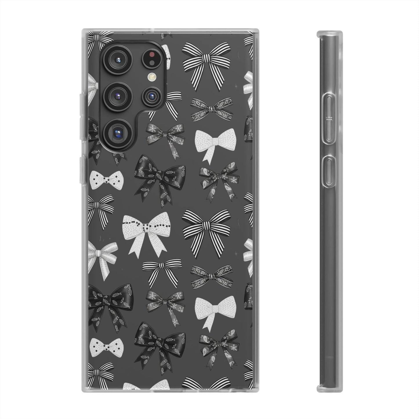 Black & White Bow Pattern Phone Case | Minimal Coquette Flexi Case
