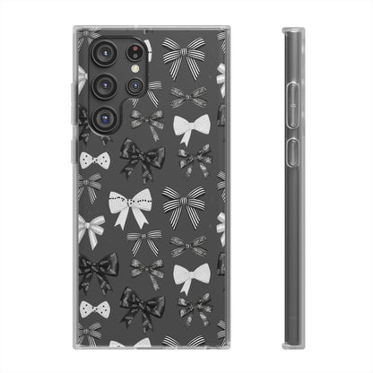 Black & White Bow Pattern Phone Case | Minimal Coquette Flexi Case