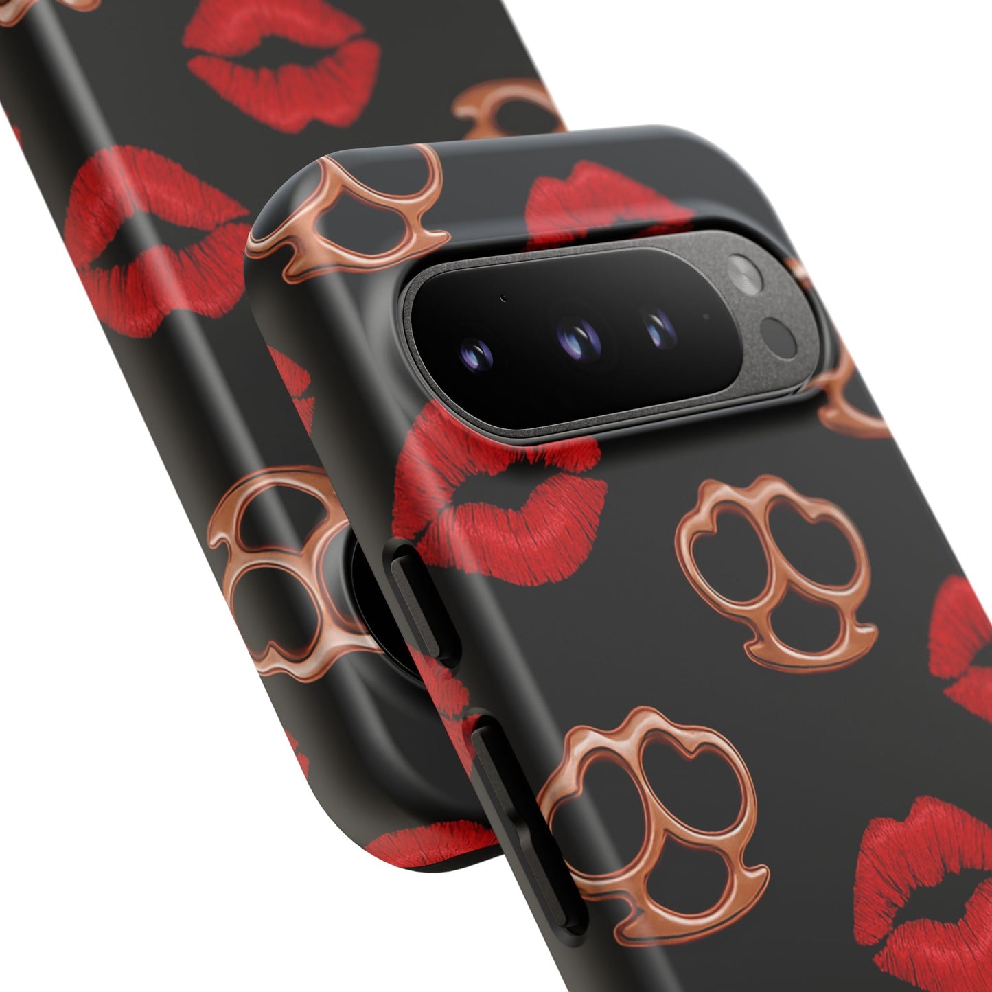 Red Lipstick & Knuckle Duster Phone Case | Bold Kiss Print Tough Protective Cover for Iphone, Samsung Galaxy and Pixel