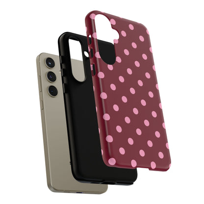 Pink Polka Dot Phone Case – Cute Aesthetic Tough Protective Phone Cover for Iphone, Samsung Galaxy and Pixel