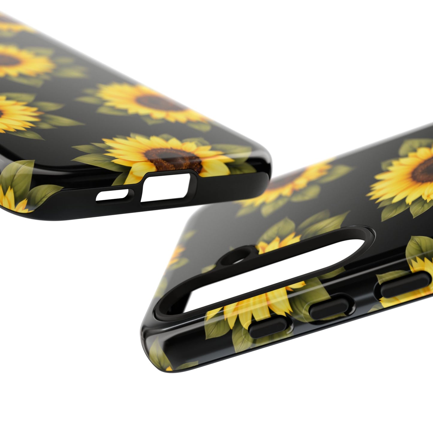 Sunflower Floral Tough Phone Case – Black Background Protective Cover for Iphone, Samsung Galaxy and Pixel