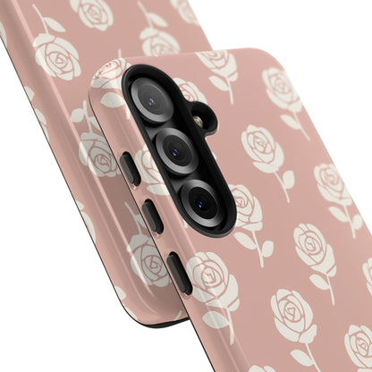 White Rose Pattern Tough Phone Case | Elegant Floral Aesthetic Case for Iphone, Samsung Galaxy and Pixel