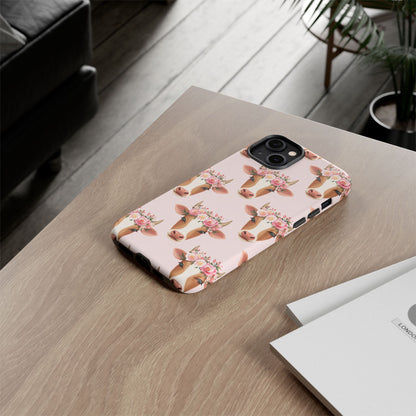 Floral Cow Phone Case – Cute Pink Cow Print Tough Protective Case for Iphone, Samsung Galaxy and Pixel