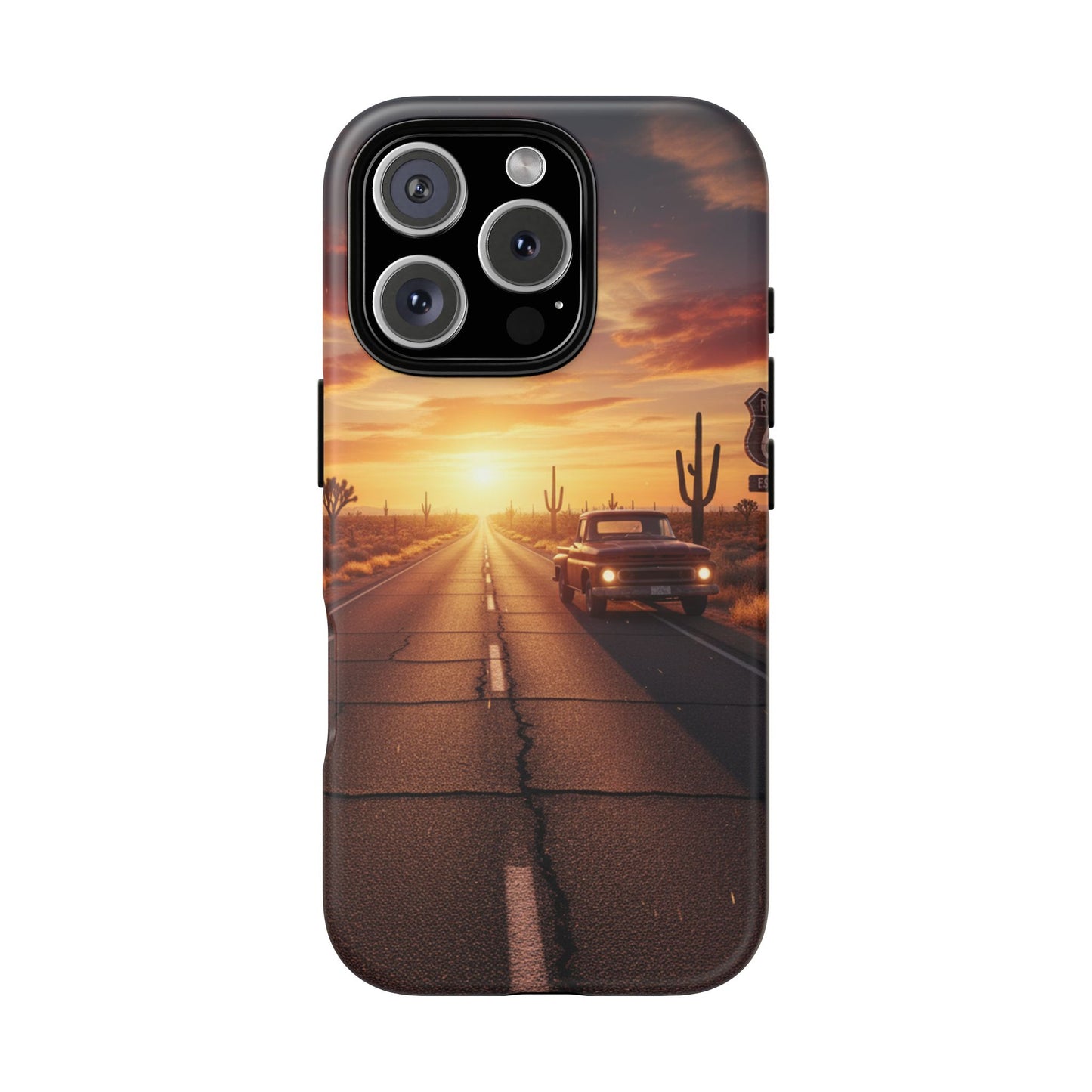 Route 66 Sunset Desert Highway Phone Case – Road Trip Travel Aesthetic Tough Case