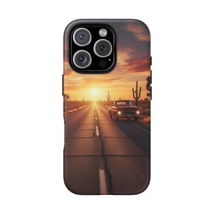 Route 66 Sunset Desert Highway Phone Case – Road Trip Travel Aesthetic Tough Case