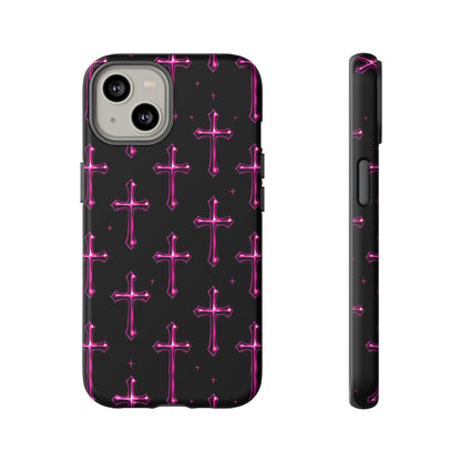 Neon Pink Cross Pattern Phone Case | Tough Protective Case for Iphone, Samsung Galaxy and Pixel