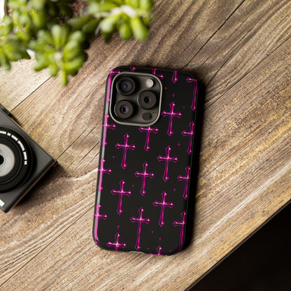Neon Pink Cross Pattern Phone Case | Tough Protective Case for Iphone, Samsung Galaxy and Pixel
