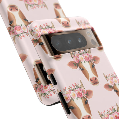 Floral Cow Phone Case – Cute Pink Cow Print Tough Protective Case for Iphone, Samsung Galaxy and Pixel