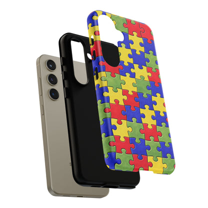 Colorful Puzzle Phone Case, Autism Awareness Jigsaw Design, Tough Protective Case, iPhone & Samsung Case, Vibrant Puzzle Pattern