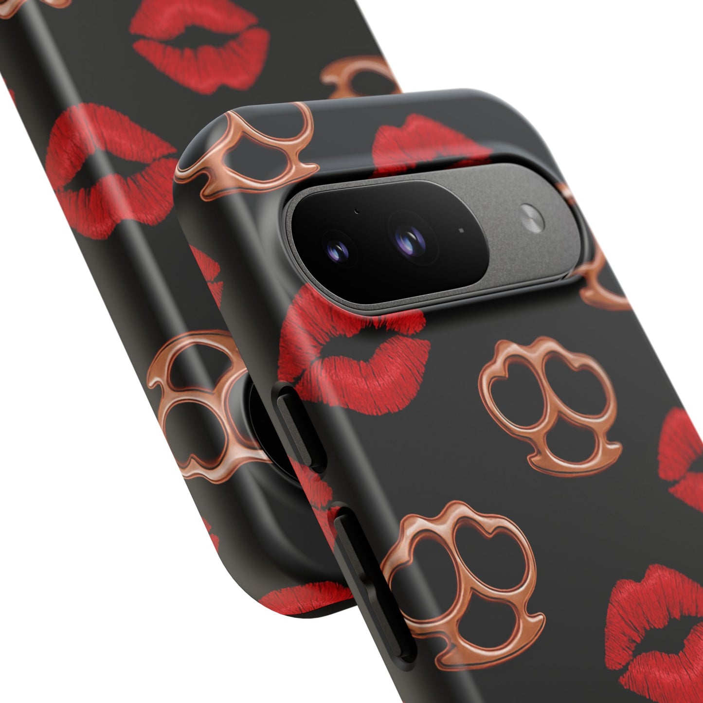 Red Lipstick & Knuckle Duster Phone Case | Bold Kiss Print Tough Protective Cover for Iphone, Samsung Galaxy and Pixel