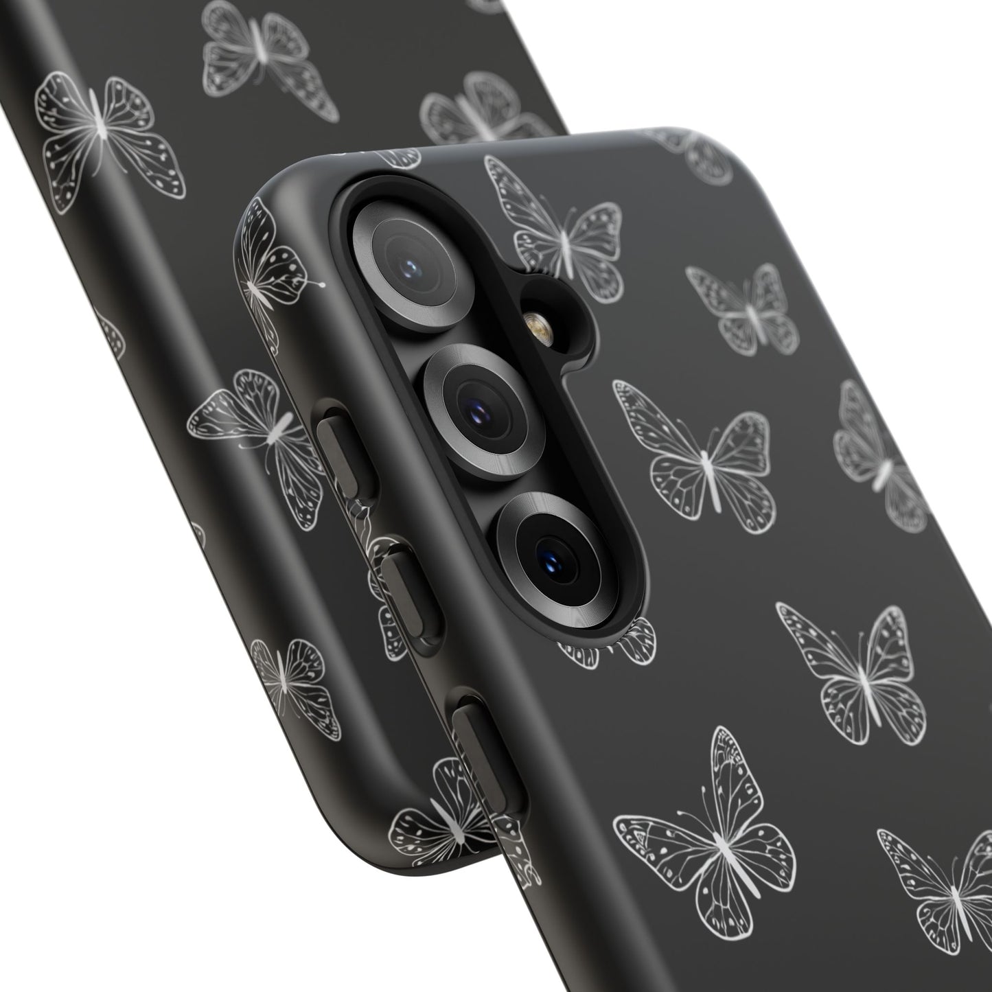 White Butterfly Pattern Phone Case – Dark Aesthetic Monochrome Tough Cover