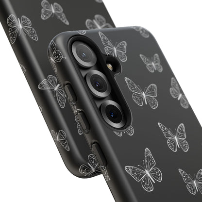 White Butterfly Pattern Phone Case – Dark Aesthetic Monochrome Tough Cover